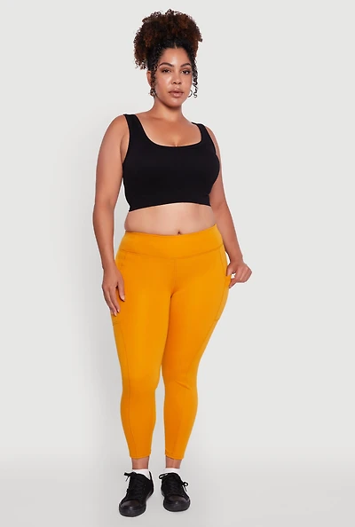 Plus Fleece Lined Cropped Leggings with Pockets