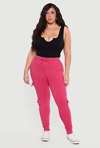 Plus Acid Wash Fleece Joggers with Cargo Pockets