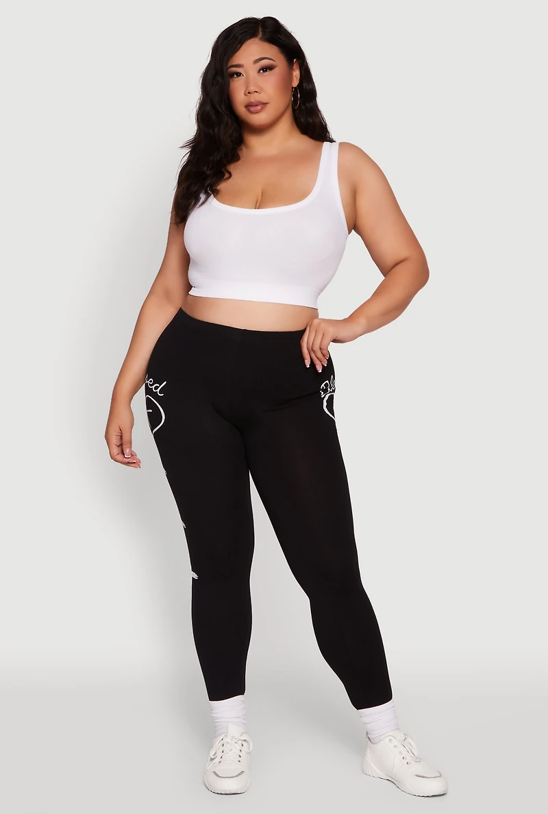 Womens Plus Blessed Cross Heart Graphic Leggings,
