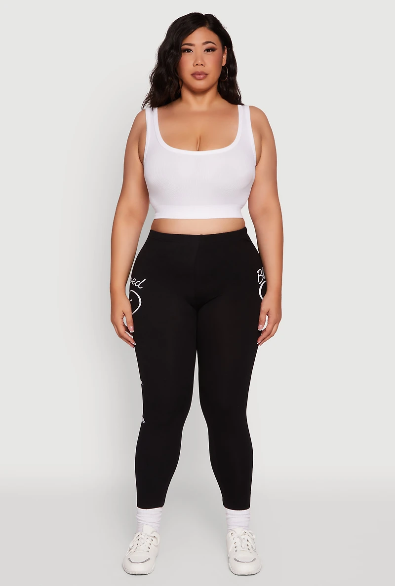 Womens Plus Blessed Cross Heart Graphic Leggings,