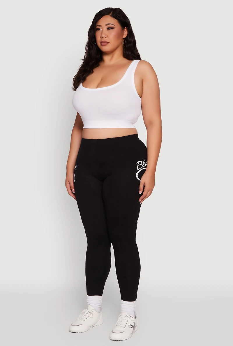 Womens Plus Blessed Cross Heart Graphic Leggings,