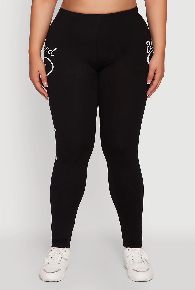 Womens Plus Blessed Cross Heart Graphic Leggings,