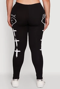 Womens Plus Blessed Cross Heart Graphic Leggings,