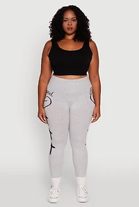 Womens Plus Size Blessed Cross Heart Graphic Leggings, Grey, Size 1X