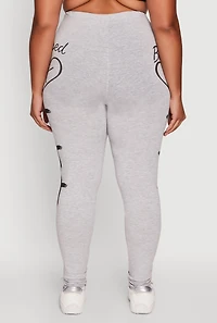 Womens Plus Blessed Cross Heart Graphic Leggings, Grey,