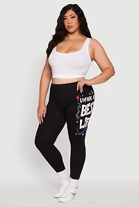 Womens Plus Size Living My Best Life Graphic Leggings, Black, Size 3X