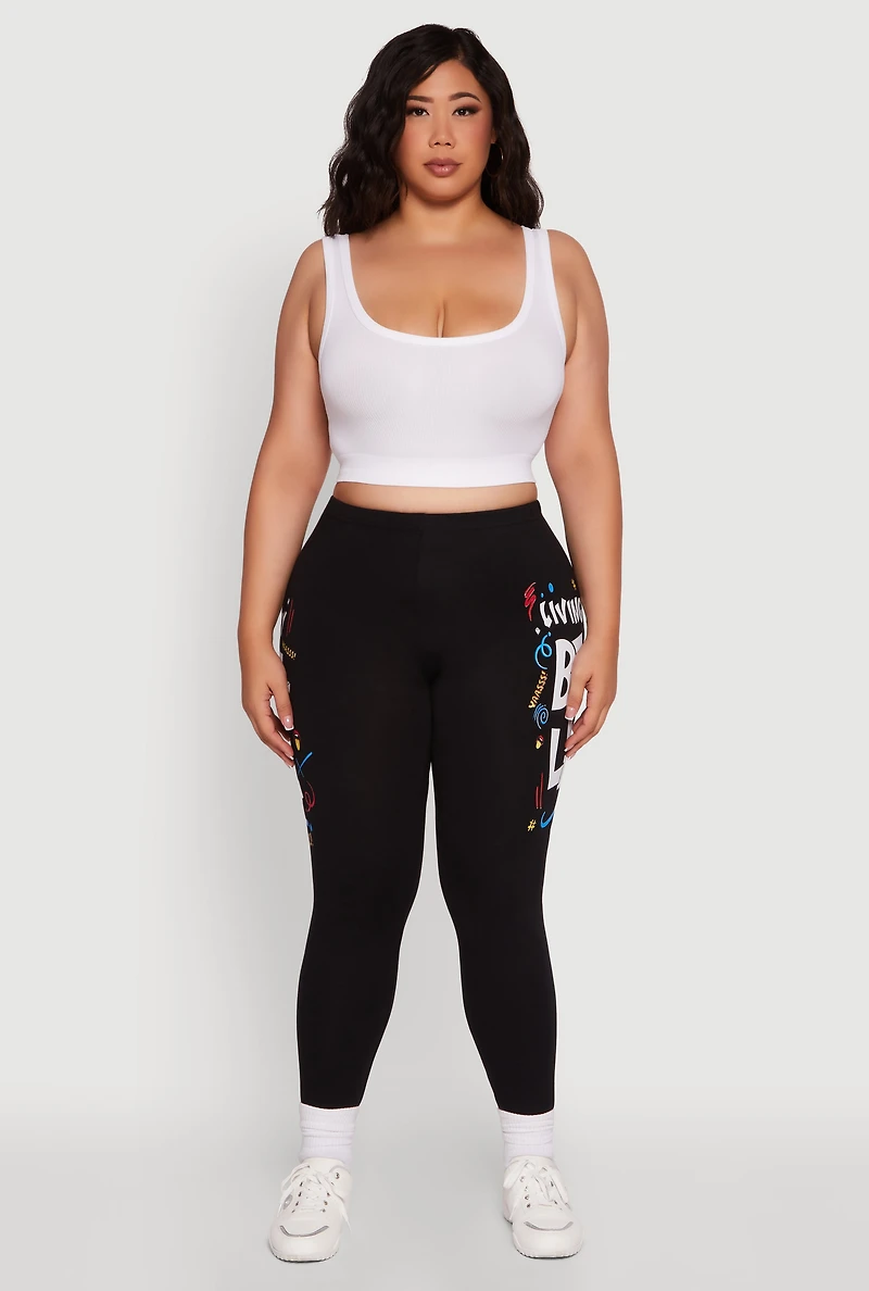 Womens Plus Size Living My Best Life Graphic Leggings, Black, Size 3X