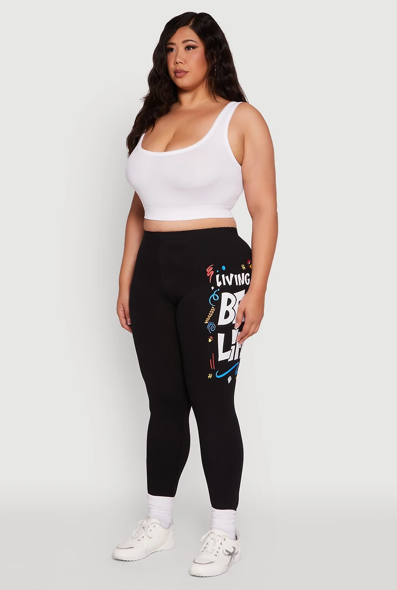 Womens Plus Living My Best Life Graphic Leggings,