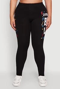 Womens Plus Size Living My Best Life Graphic Leggings, Black, Size 3X