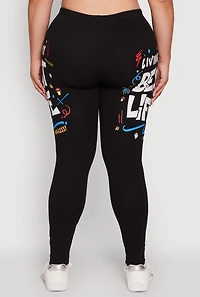 Womens Plus Size Living My Best Life Graphic Leggings, Black, Size 3X