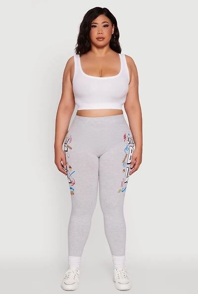 Womens Plus Living My Best Life Graphic Leggings, Grey,