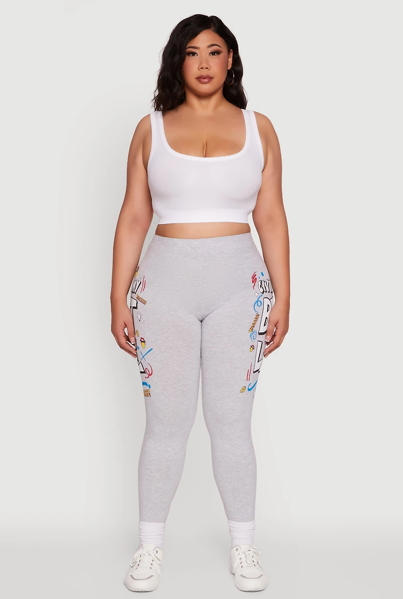 Womens Plus Size Living My Best Life Graphic Leggings, Grey, Size 1X