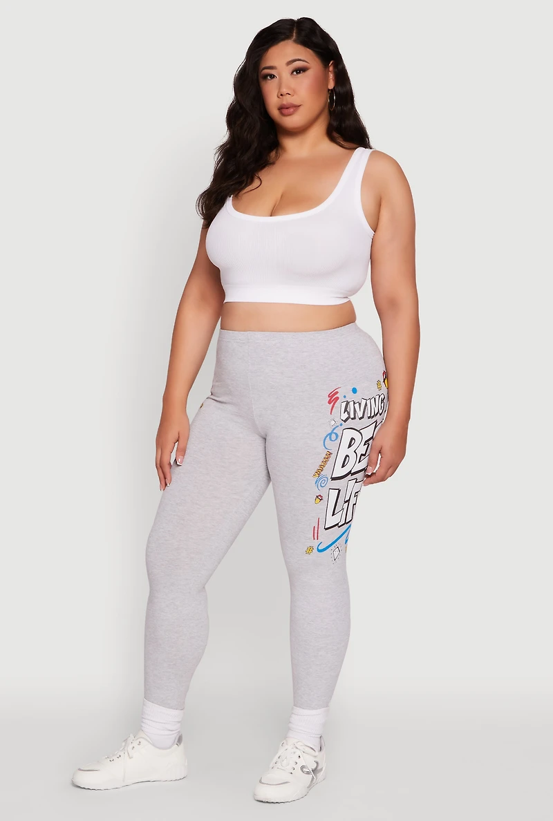 Womens Plus Living My Best Life Graphic Leggings, Grey,