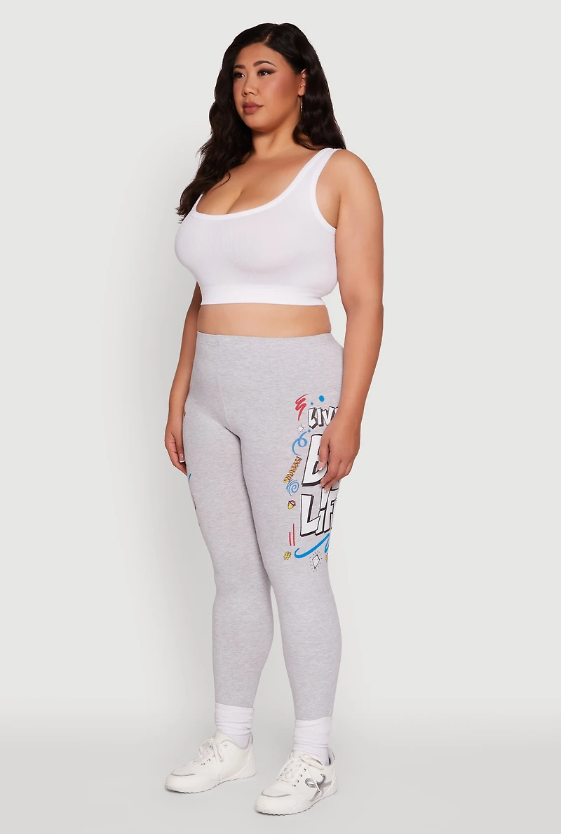 Womens Plus Living My Best Life Graphic Leggings, Grey,