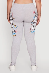 Womens Plus Living My Best Life Graphic Leggings, Grey,