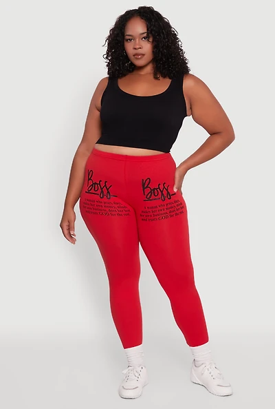 Womens Plus Size Boss Definition Graphic Leggings, Red, Size 2X