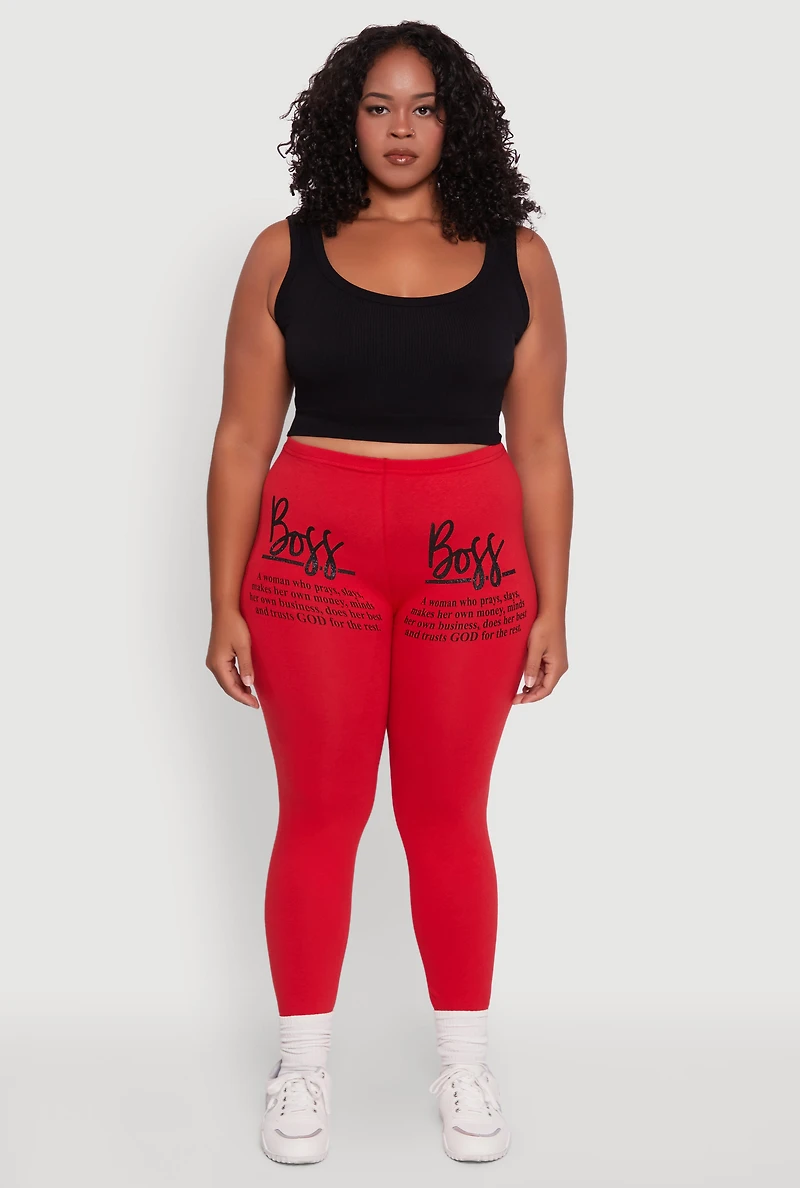 Womens Plus Size Boss Definition Graphic Leggings, Red, Size 3X