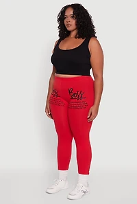 Womens Plus Size Boss Definition Graphic Leggings, Red, Size 3X