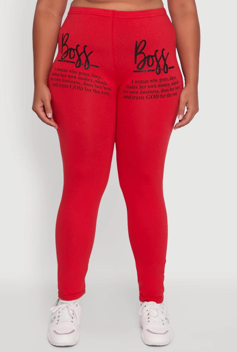 Womens Plus Size Boss Definition Graphic Leggings, Red, Size 3X