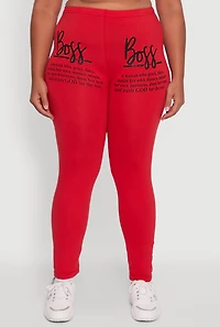 Womens Plus Size Boss Definition Graphic Leggings, Red, Size 3X