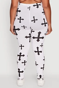 Womens Plus Size Assorted Cross Graphic Leggings, White, Size 2X