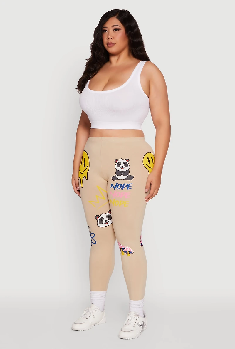 Womens Plus Size High Waist Nope Not Today Graphic Print Leggings, Khaki, Size 2X