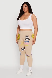 Womens Plus Size High Waist Nope Not Today Graphic Print Leggings, Khaki, Size 2X