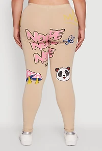 Womens Plus Size High Waist Nope Not Today Graphic Print Leggings, Khaki, Size 3X