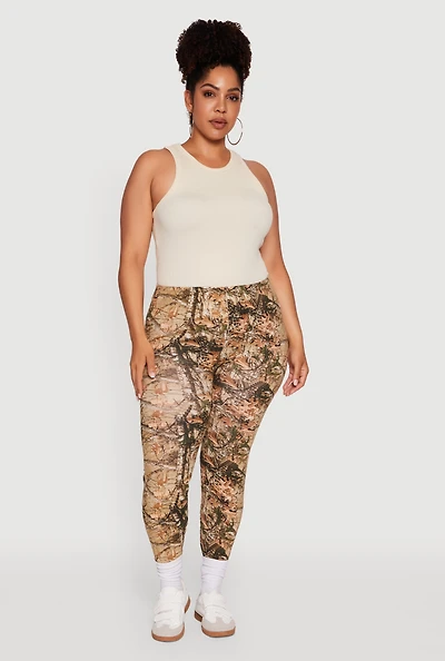 Womens Plus Size High Waisted Hunter Camo Print Leggings, Multi, Size 3X