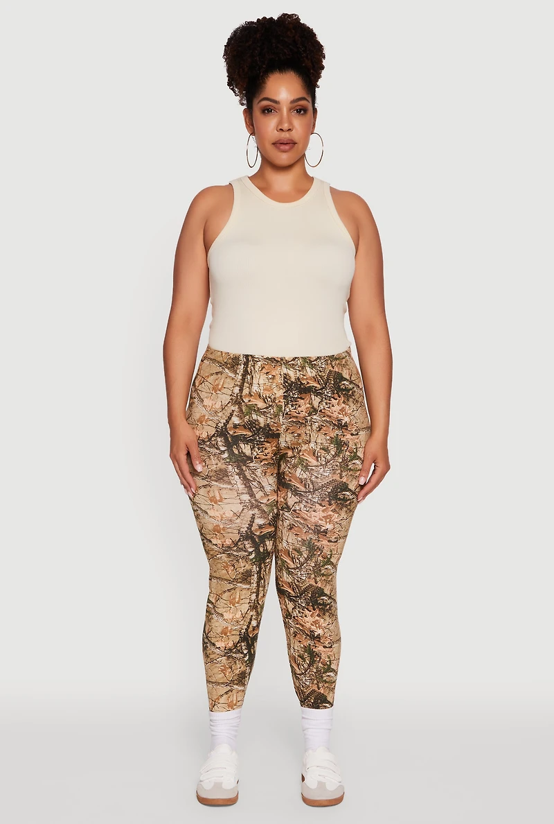 Womens Plus Size High Waisted Hunter Camo Print Leggings, Multi, Size 3X