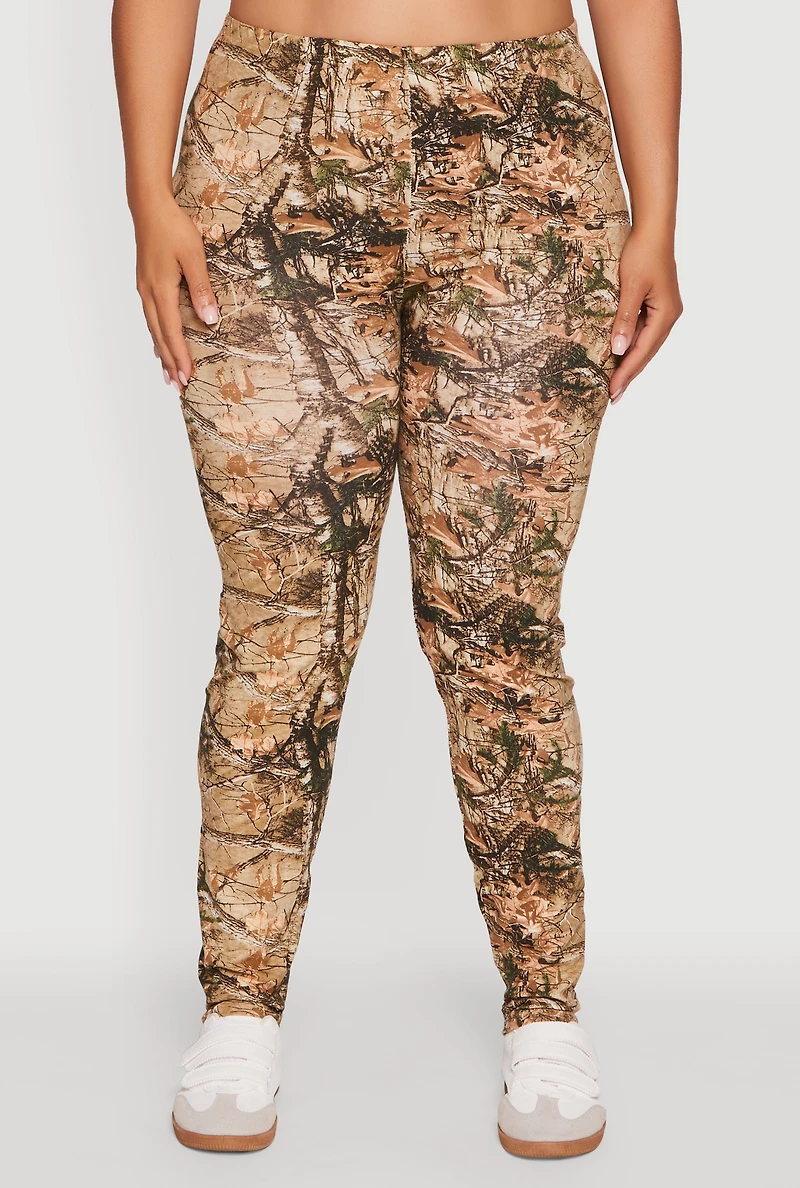 Womens Plus Size High Waisted Hunter Camo Print Leggings, Multi, Size 3X