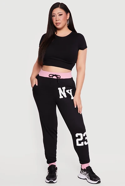 Plus Contrast Trim NY 23 Graphic Drawstring Joggers