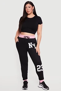 Plus Contrast Trim NY 23 Graphic Drawstring Joggers