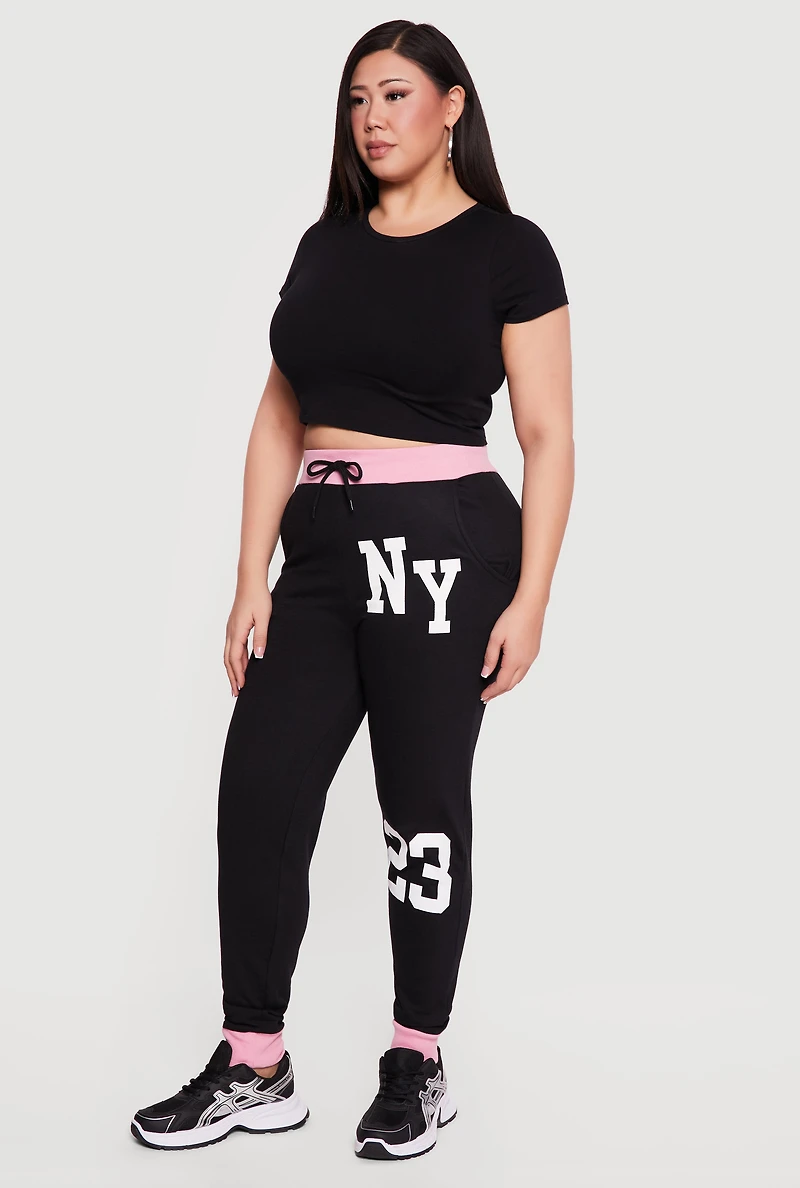 Plus Contrast Trim NY 23 Graphic Drawstring Joggers