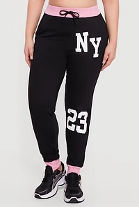 Plus Contrast Trim NY 23 Graphic Drawstring Joggers
