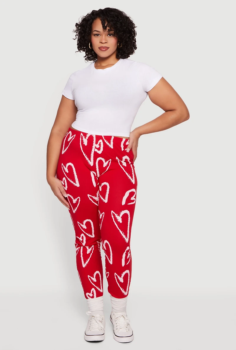 Plus Heart Pattern Leggings