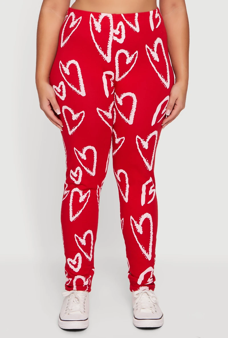 Plus Heart Pattern Leggings