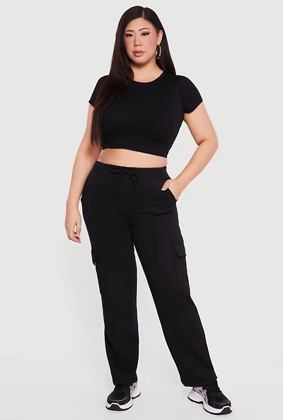 Plus High Waisted Cargo Pocket Fleece Sweatpants