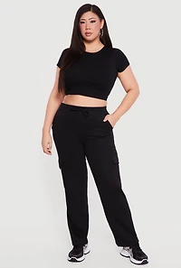Plus High Waisted Cargo Pocket Fleece Sweatpants