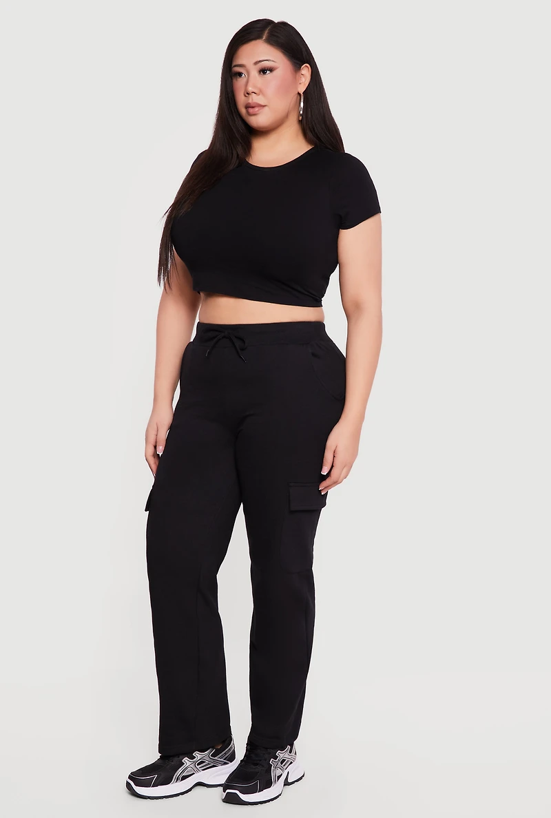 Plus High Waisted Cargo Pocket Fleece Sweatpants