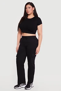 Plus High Waisted Cargo Pocket Fleece Sweatpants