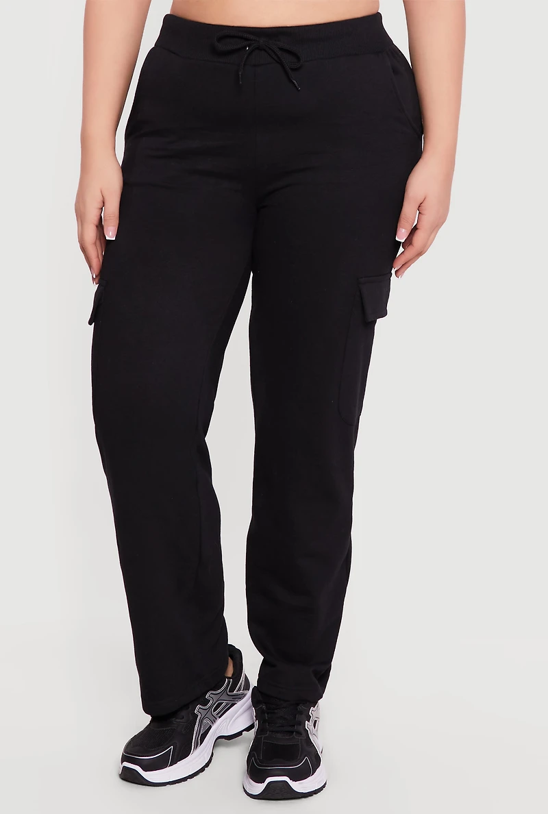 Plus High Waisted Cargo Pocket Fleece Sweatpants
