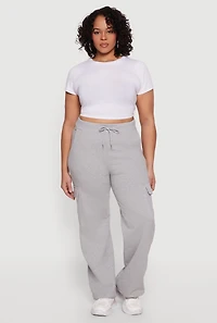 Plus High Waisted Cargo Pocket Fleece Sweatpants