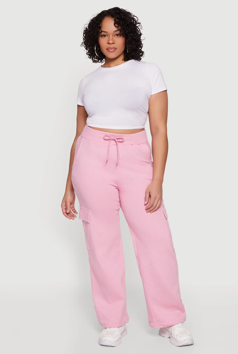 Plus High Waisted Cargo Pocket Fleece Sweatpants