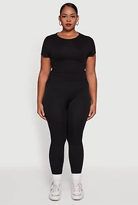 Womens Plus Size Textured High Waisted Fleece Lined Leggings, Black, Size 3X-4X