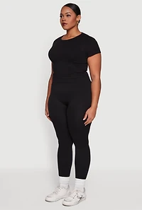 Womens Plus Size Textured High Waisted Fleece Lined Leggings, Black, Size 1X-2X