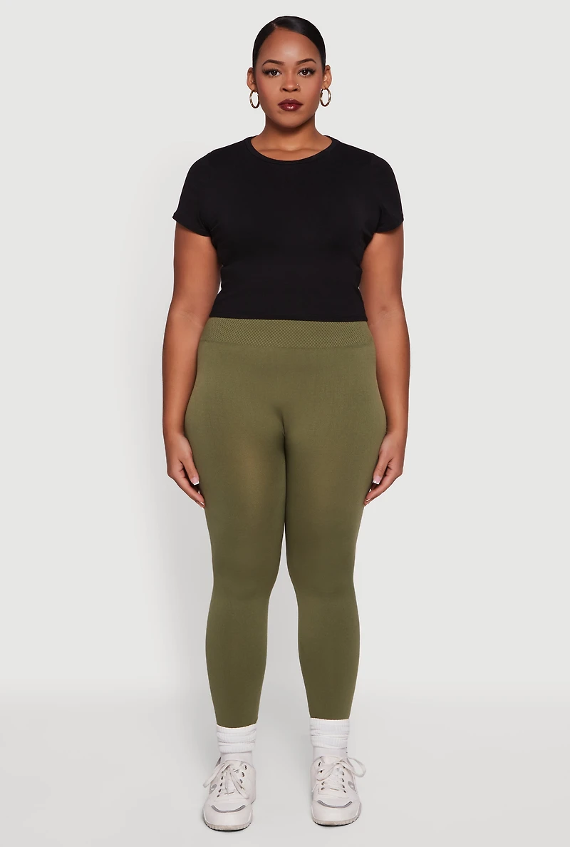 Plus Textured High Waisted Fleece Lined Leggings