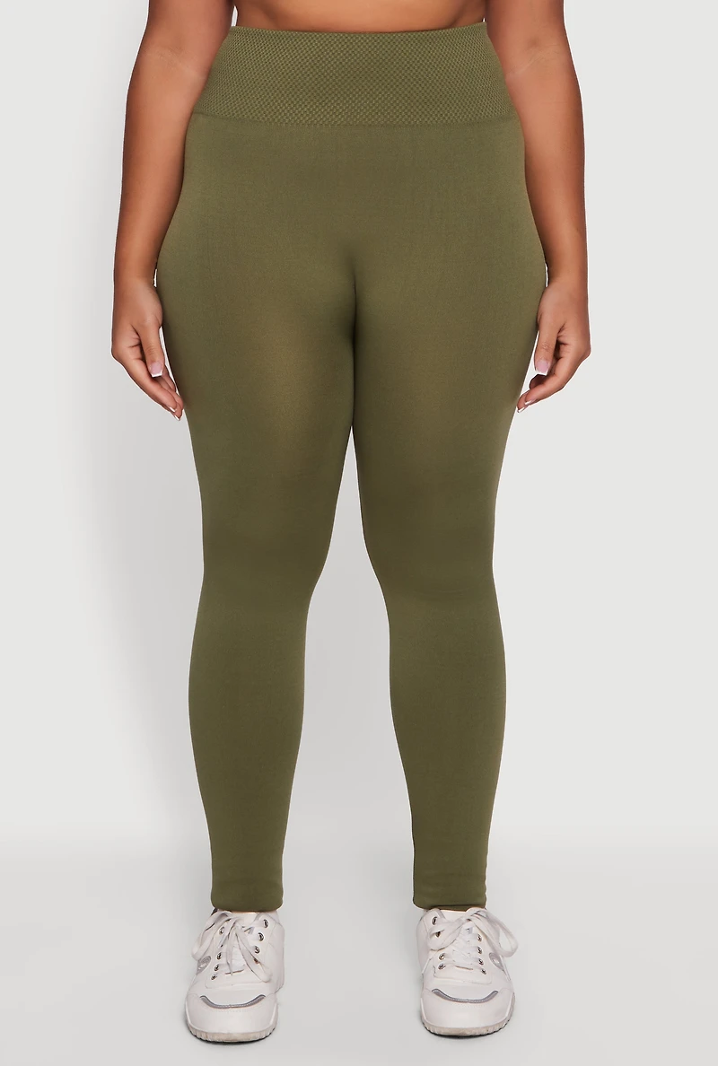 Plus Textured High Waisted Fleece Lined Leggings