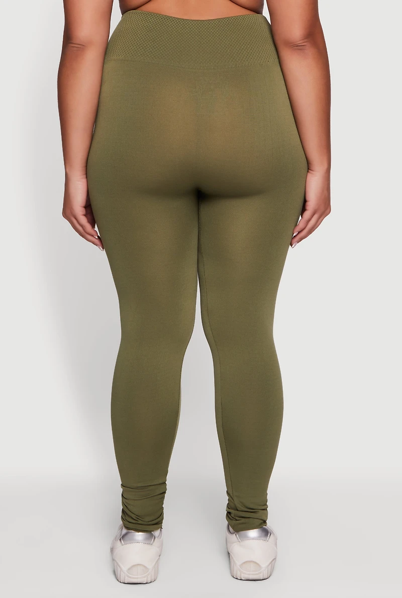 Plus Textured High Waisted Fleece Lined Leggings