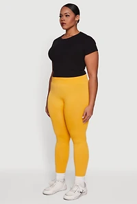 Womens Plus Size Textured High Waisted Fleece Lined Leggings, Yellow, Size 1X-2X
